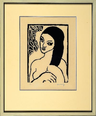 27118003k - Maurice de Vlaminck, 1876-1958, Jeune fille se coiffant, Holzschnitt, handsign., ca. ...