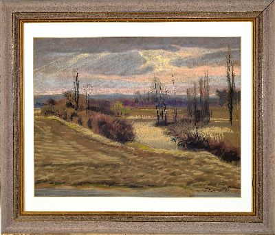 27118065k - Werner Brand, 1933 Löbau-2021 Hochstadt, Pastell/Papier, abendliche Landschaft bei ...