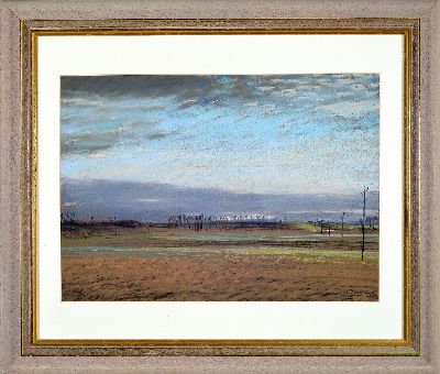 27118068k - Werner Brand, 1930 Löbau-2021 Hochstadt, Pastell/Papier, abendlicher Landschaftszug ...