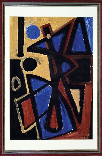 27118095k - Otto Ditscher, 1903-1987 Neuhofen, abstrakteKomposition in Blau und Brauntönen, rechts ...