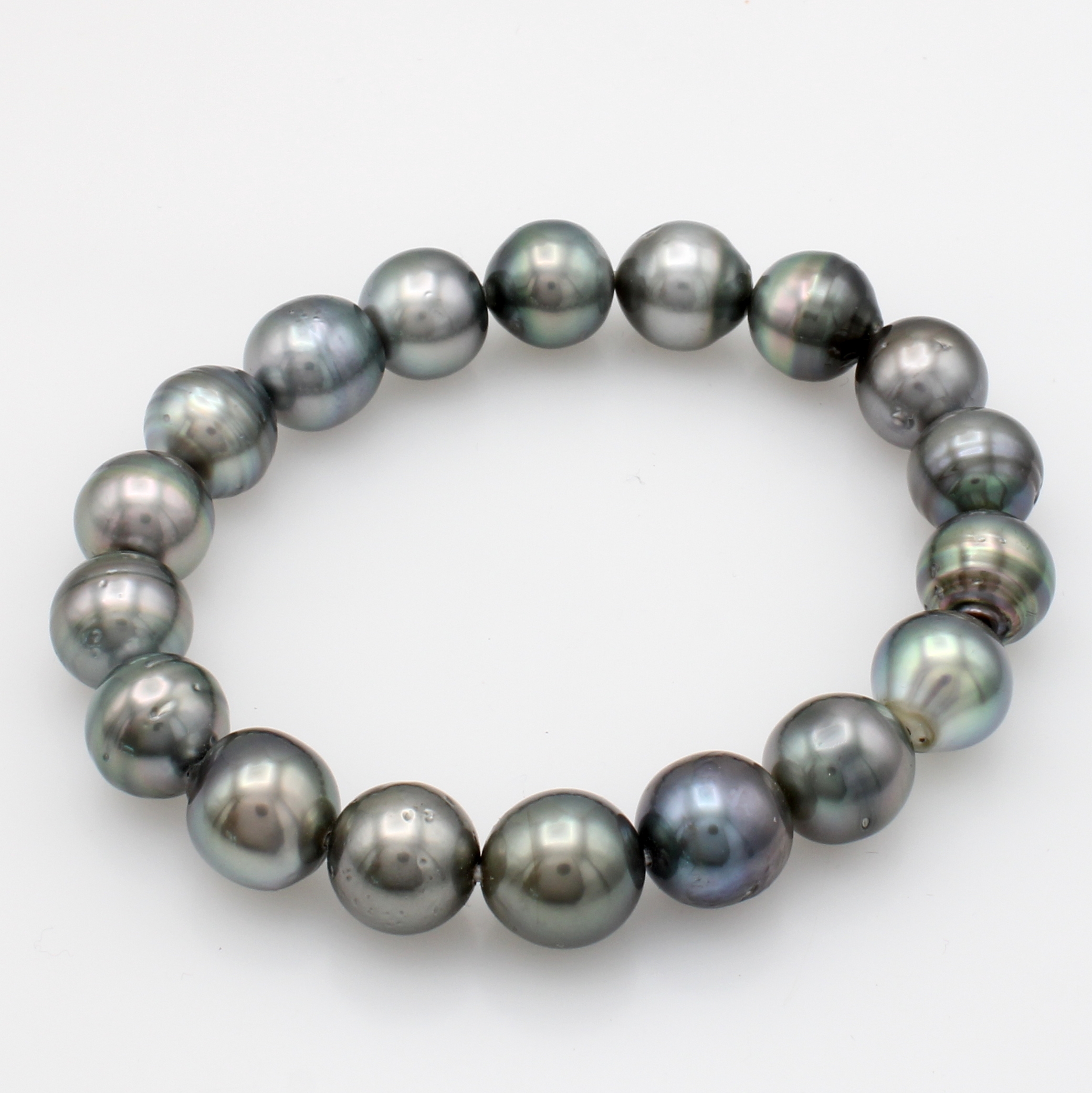 Image 27118268 - Flexibles Armband mit Tahitizuchtperlen, barocke Perlen v. grünlich-grauem, ...