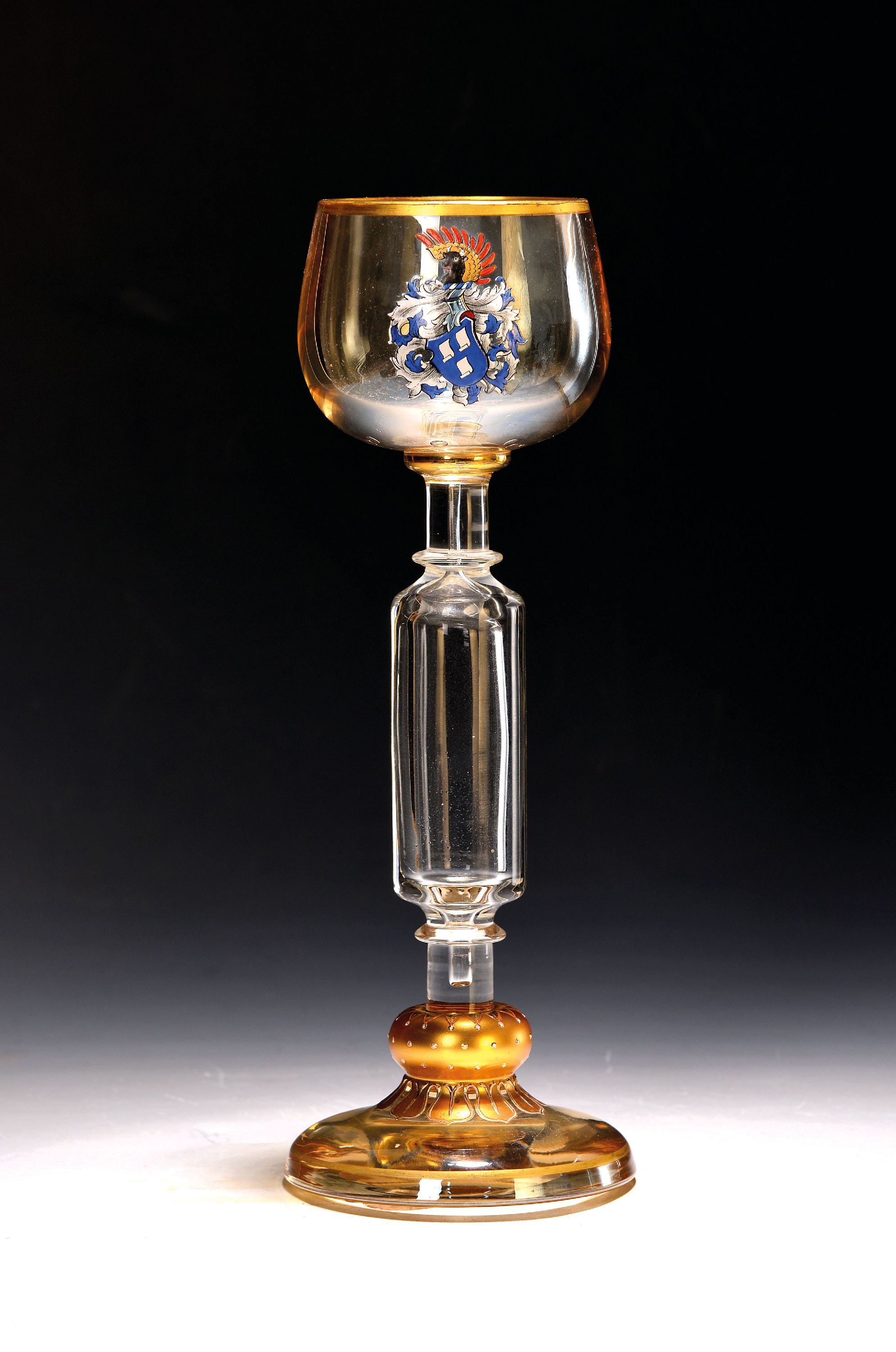 Image 27118288 - Großes Pokal-/Kelchglas mit Wappen, wohl böhmisch, um 1900, farbloses Glas, ...