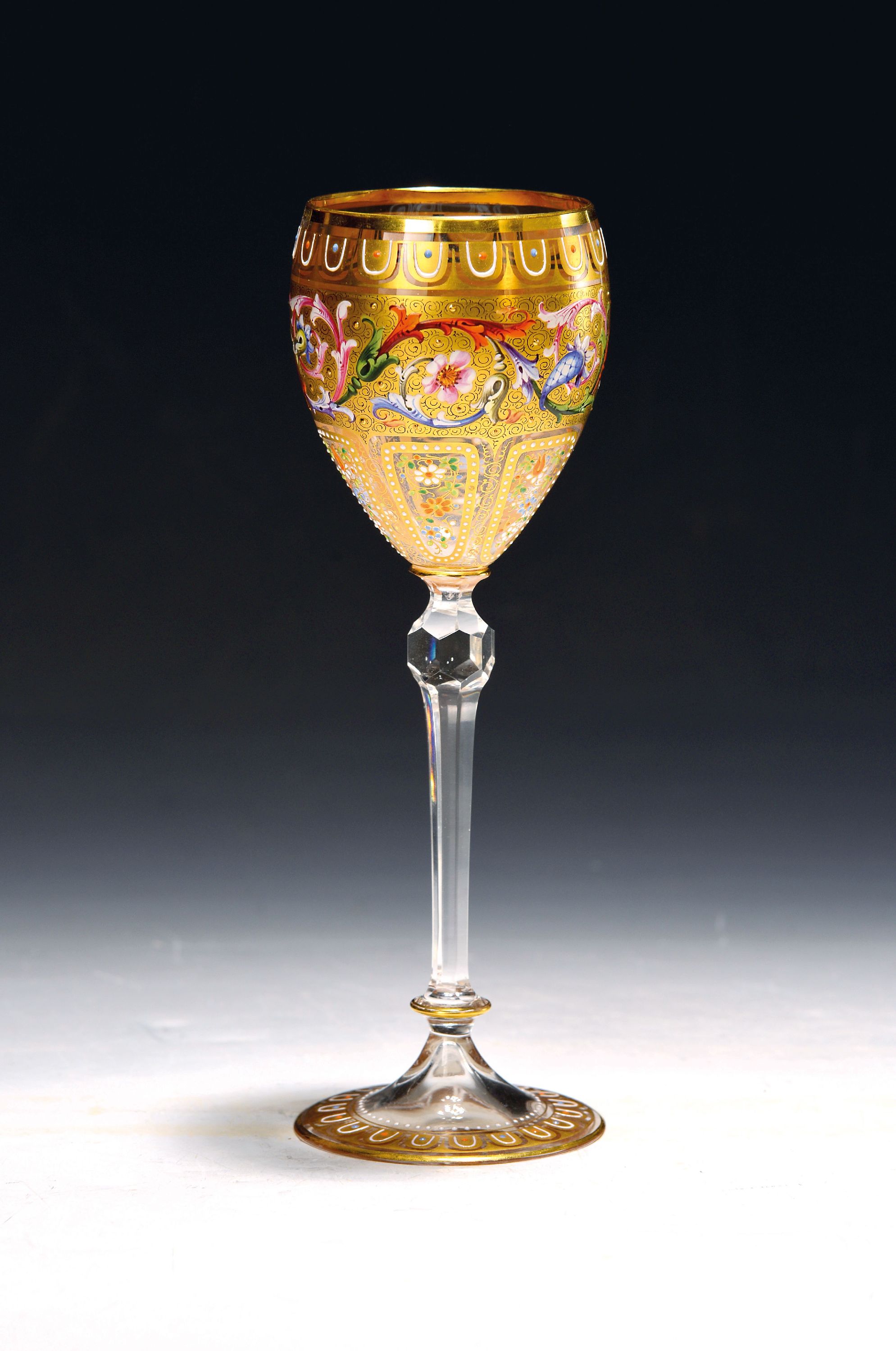 Image 27118290 - Stangenglas, wohl Ludwig Moser, Karlsbad, 1880/90er Jahre, farbloses Glas, Emailmalerei, ...