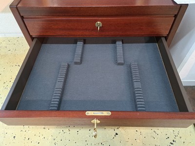 27118264k - Large cutlery tray, probably Robbe & Berking, wood and plastic, 5 drawers with 5 keys, ...