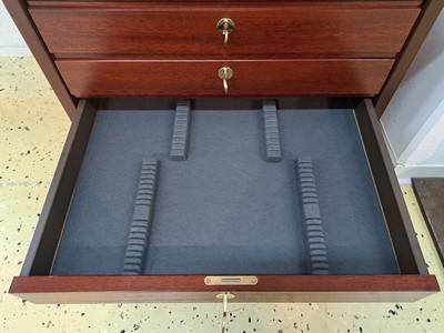 27118264l - Large cutlery tray, probably Robbe & Berking, wood and plastic, 5 drawers with 5 keys, ...