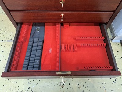 27118264m - Large cutlery tray, probably Robbe & Berking, wood and plastic, 5 drawers with 5 keys, ...