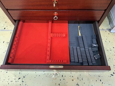 27118264p - Large cutlery tray, probably Robbe & Berking, wood and plastic, 5 drawers with 5 keys, ...
