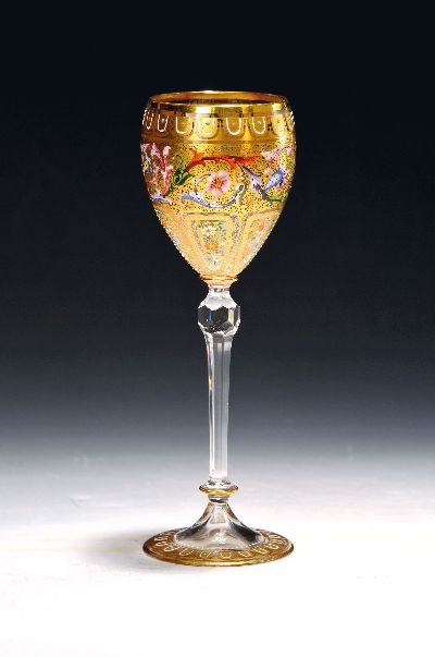 Image Rod glass, probably Ludwig Moser, Karlsbad, 1880/90s, colorless glass, enamel painting, ...