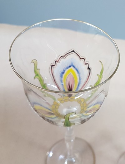 27118296d - Paar Stangen- bzw. Weingläser, Theresienthal, um 1900, farbloses Glas optisch geblasen, ...