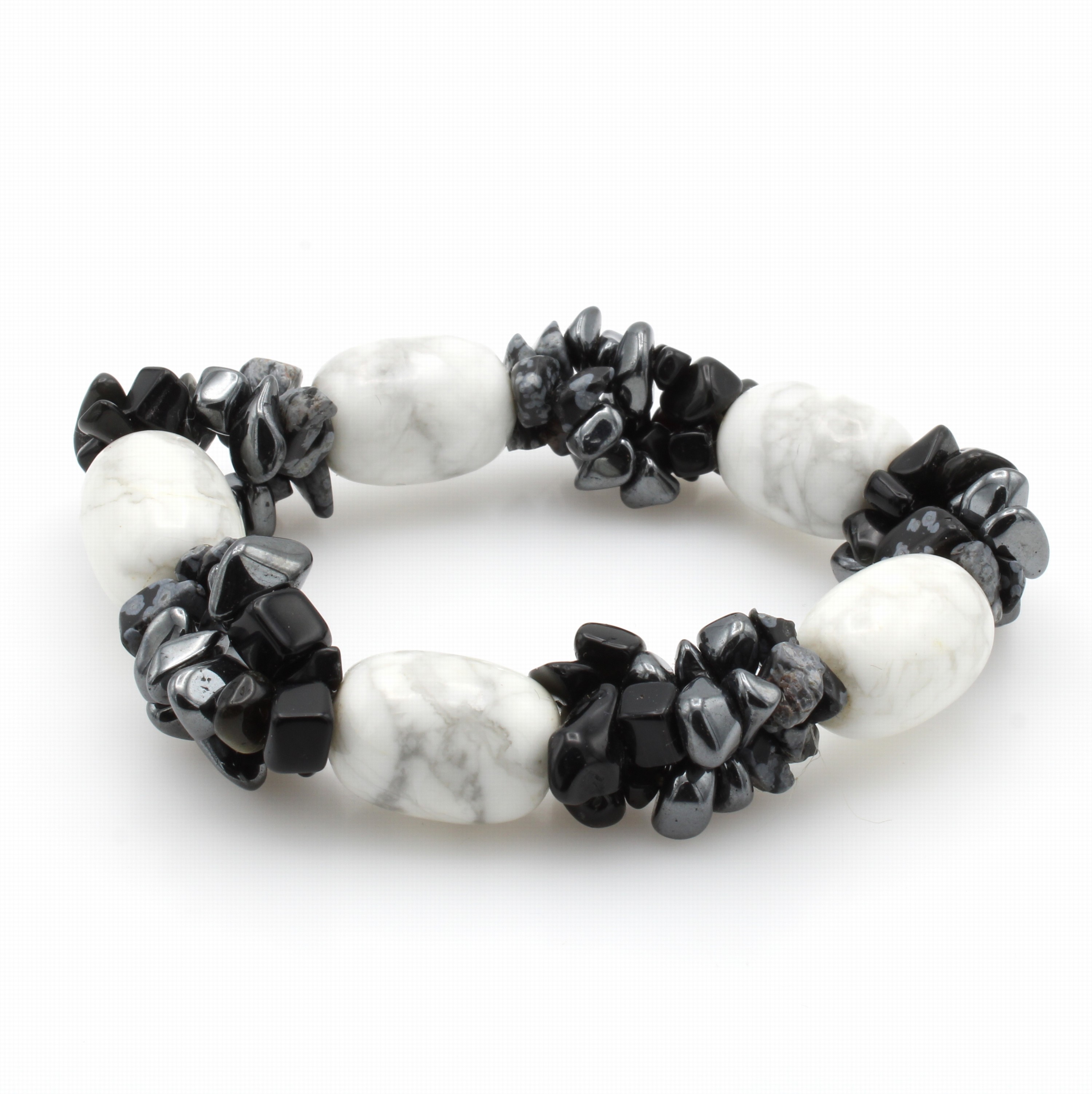 Image 27118310 - Flexibles Armband mit Schneeflockenobsidianen und Howlithen