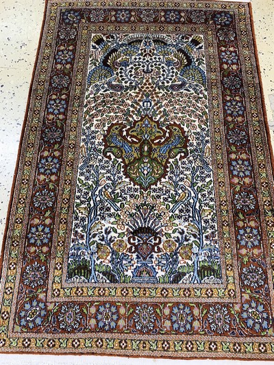 27118336g - 2 Lots Kaschmir, Indien, Ende 20.Jhd, Kunstseide, ca. 135 x 80 cm & ca. 120 x 80 cm, ...