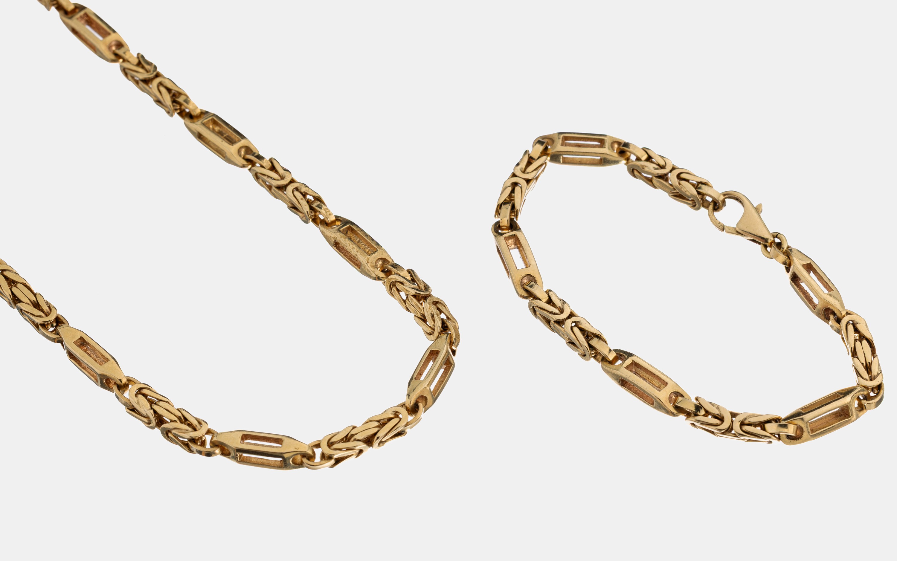 Image 27118475 - 14 kt Gold Schmuckset, GG 585/000, best. aus: Collier, L. ca. 46 cm, und Armband, L. ...