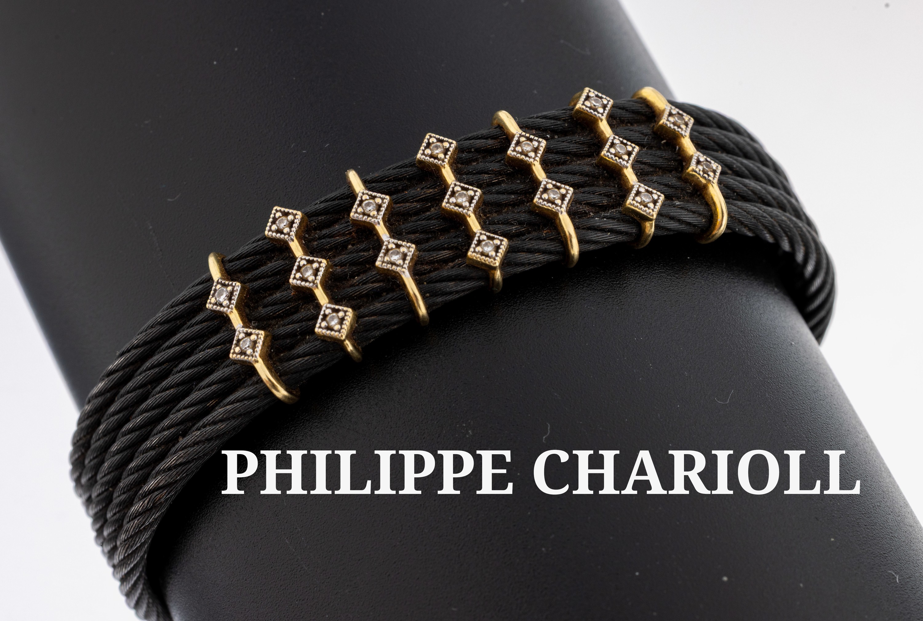 Image 27118479 - 18 kt Gold PHILIPPE CHARRIOL Diamant Armreif, GG 750/000 und geschwärzter Stahl, 17 ...