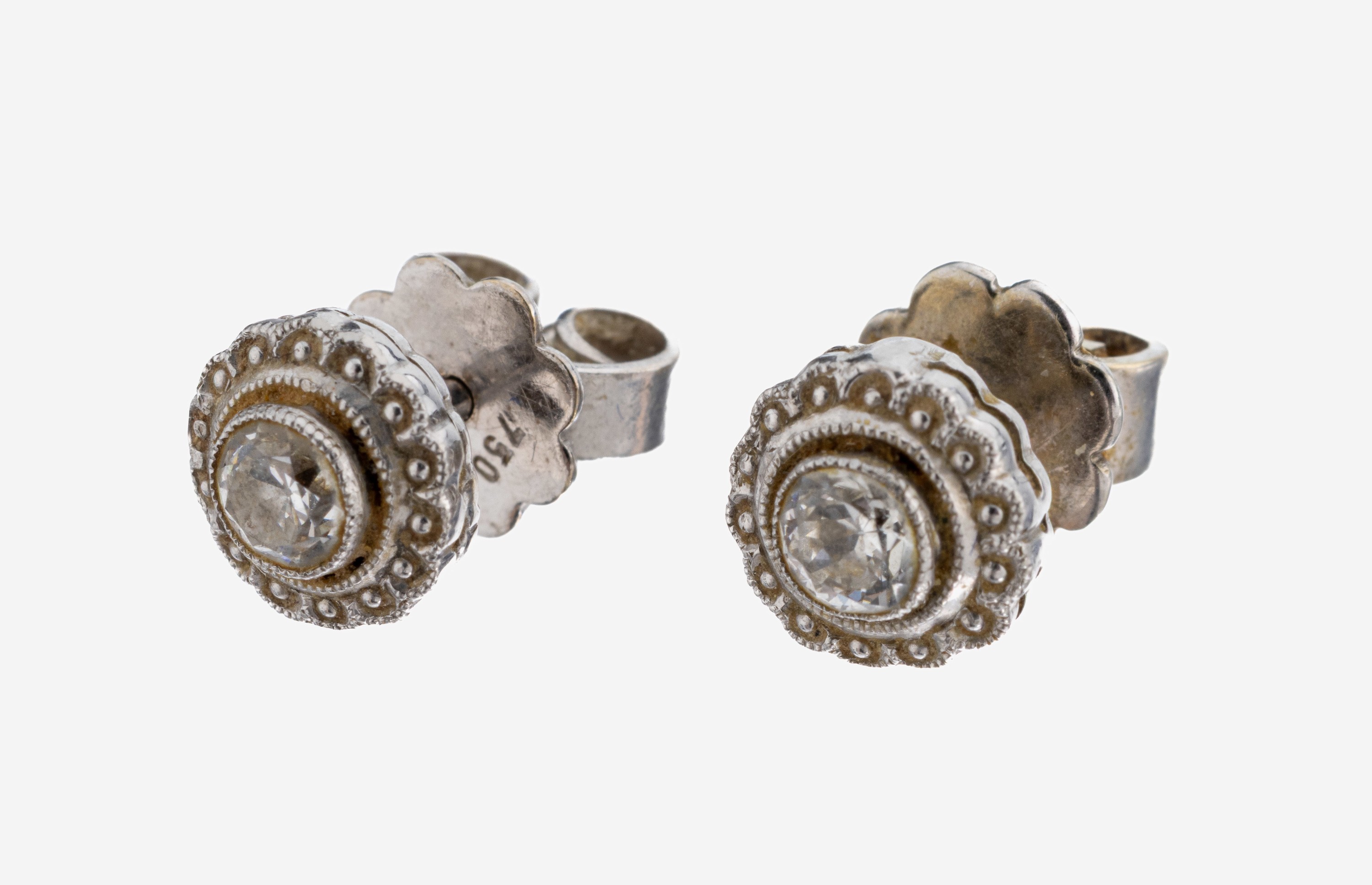 Image 27118507 - Paar Platin Diamant-Ohrstecker, Pt gepr., 2Altschliffdiamanten zus. ca. 0.20 ct ...