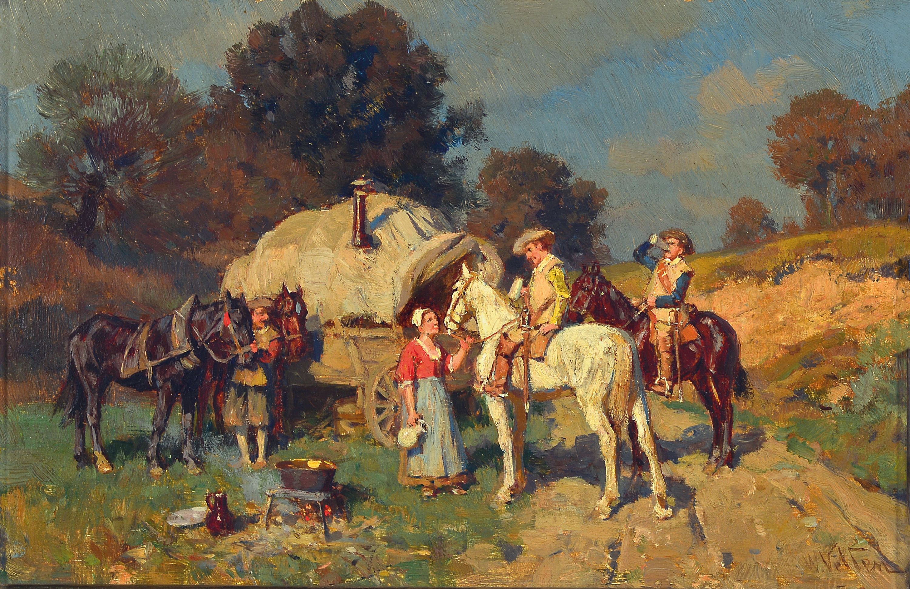 Image 27118558 - Wilhelm Velten, 1847 St. Petersburg-1929 München, Junge Frau verköstigt zwei Reiter, ...