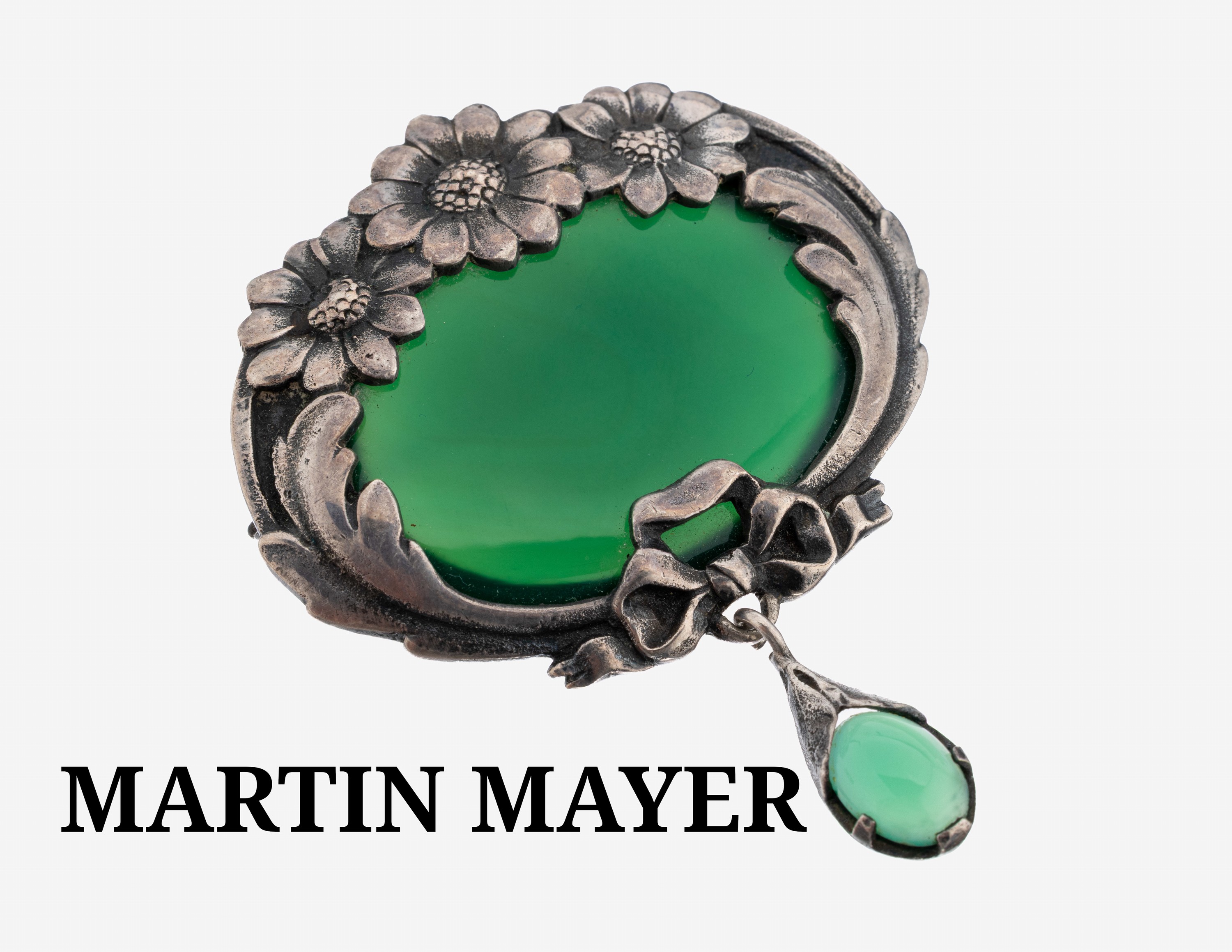 Image 27118598 - MARTIN MAYER MAINZ Achat-Brosche, um 1910-20, 800er Silber, florales Dekor mit ...