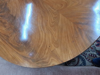 27118539b - Salon table, France, mahogany veneer, 19th century, black round column on a three-pass ...