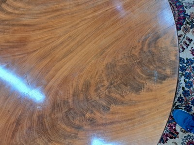 27118539d - Salon table, France, mahogany veneer, 19th century, black round column on a three-pass ...
