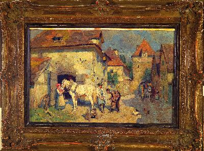 27118556k - Wilhelm Velten, 1847 St. Petersburg-1929 München, Beim Hufschmied, Öl/Holz, rechts ...