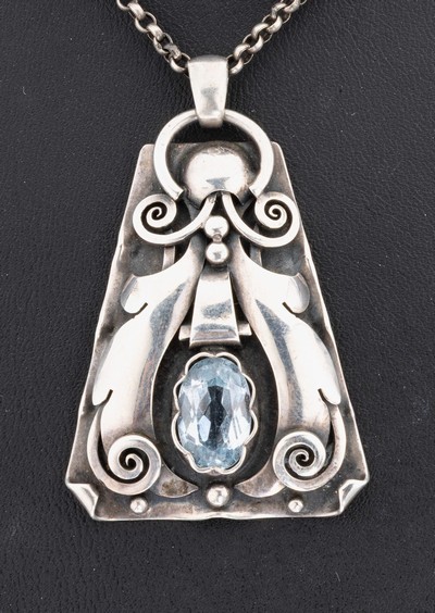 27118565a - Art Nouveau pendant, approx. 1910 , silver 835, styl. bell shape, abstract floral ...