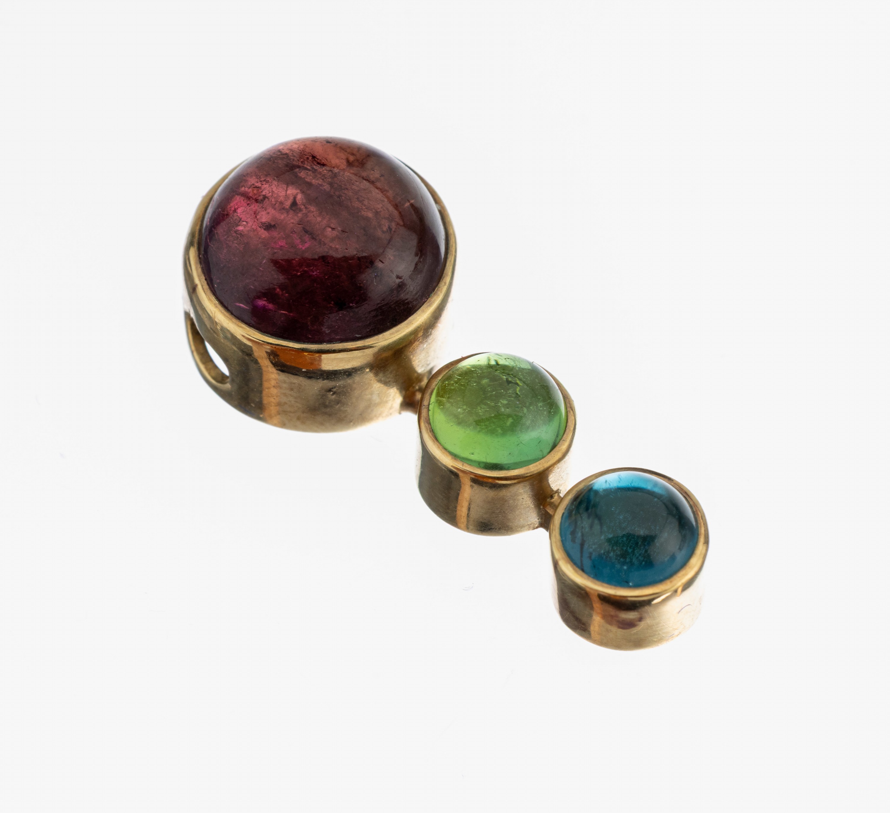 Image 27118603 - 14 kt Gold Turmalin-Anhänger, GG 585/000, schlichtes Design, 3 Turmalin-Cabochons in ...