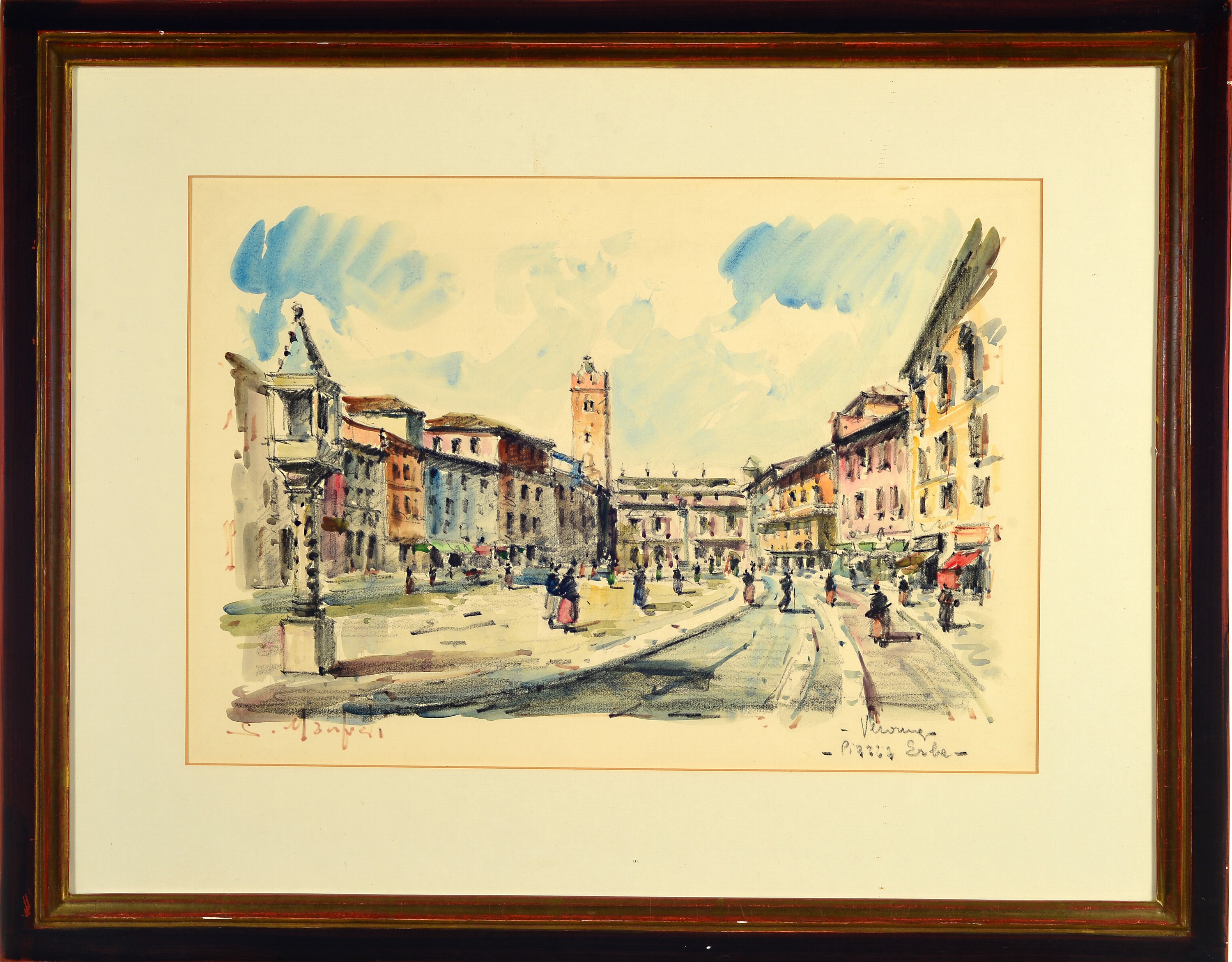Detail a: Sergio Manfredi, geb. 1932 Turin, 3 aquarellierte Lithographien, alle handsign.:Verona, Piazza Erbe, ca. 24x36cm, PP, u.Gl., R. ca. 44x56cm; Venezia ...