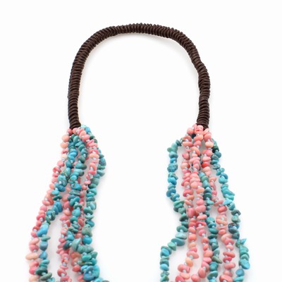 27118607a - Ausgefallene Kette mit Türkisen und Korallen, L. ca. 80 cm