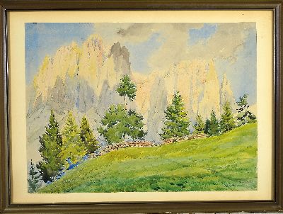 27118609k - Max Märtens, 1887 Braunschweig-1970 Gstadt am Chiemsee, Blick auf eine Hochgebirgswand, ...