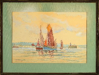 27118628k - Wilhelm Hoffmann, 1897-1986, norddeutscher Marinemaler, Segelboot vor der Hafeneinfahrt, ...