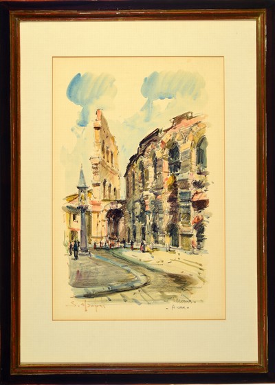 27118641b - Sergio Manfredi, geb. 1932 Turin, 3 aquarellierte Lithographien, alle handsign.:Verona, ...