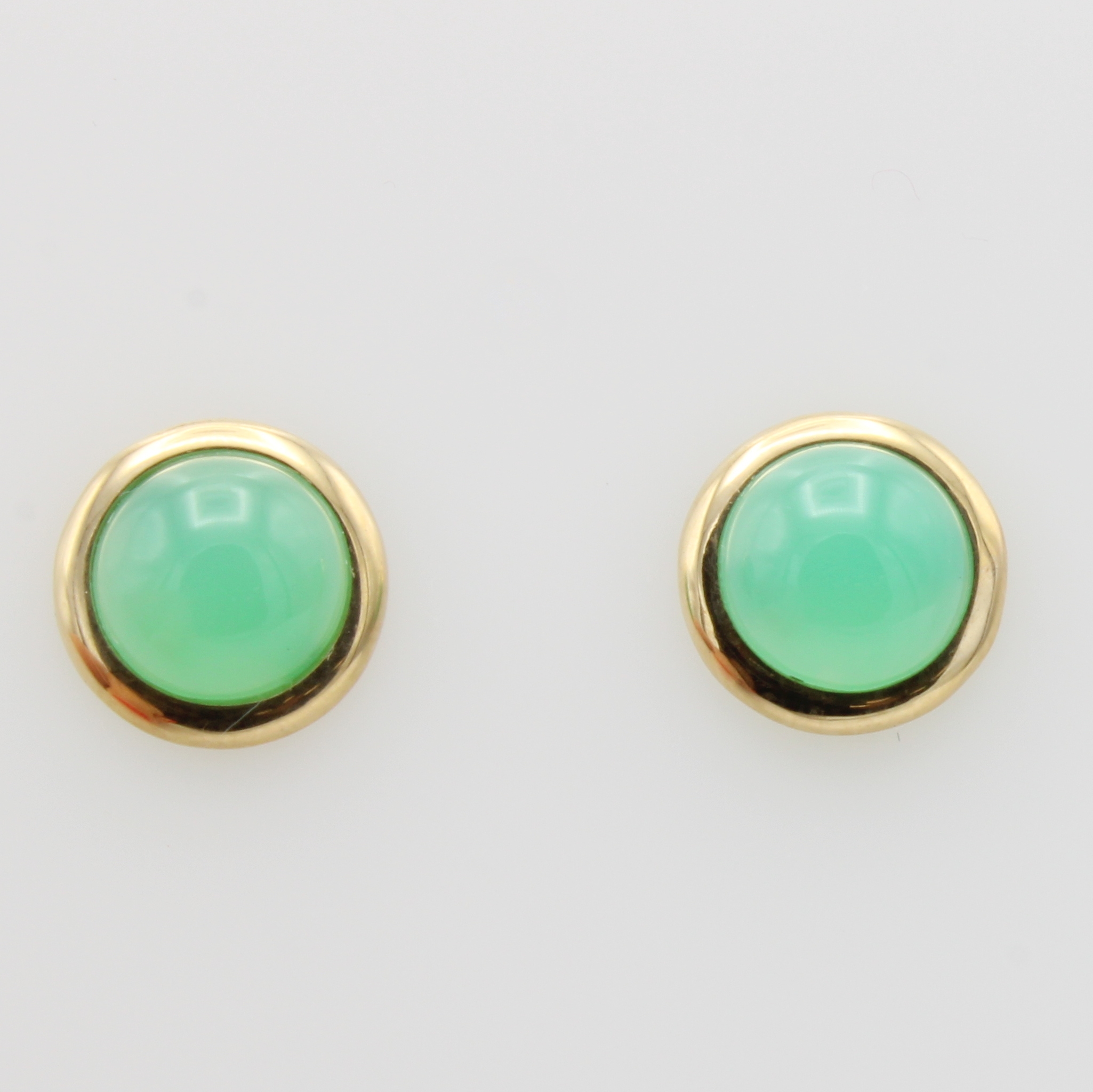 Image 27118828 - Paar Ohrstecker mit Chrysoprasen, GG 585/000, D. ca. 8 mm Schätzpreis: 700, - EUR