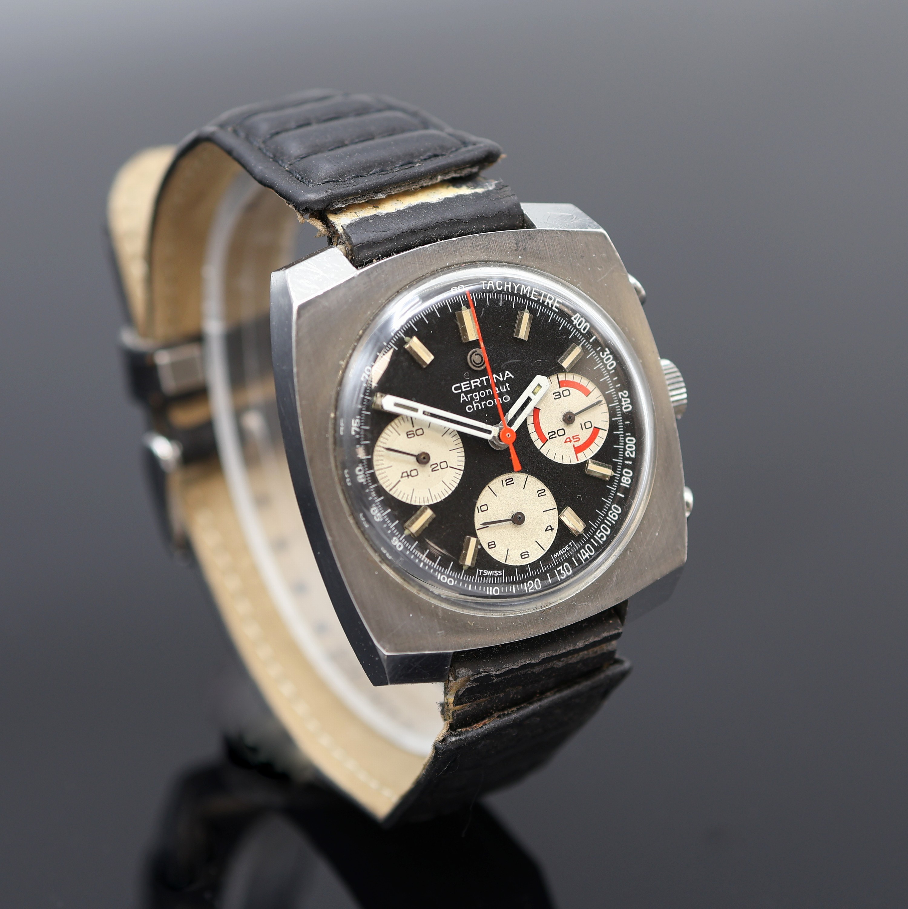 Detail a: CERTINA Argonaut Herrenchronograph in Stahl Kaliber Valjoux 72, Schweiz um 1970, Handaufzug, 2-tlg. Geh., Boden verschr., orig. Krone u. Drücker, ...