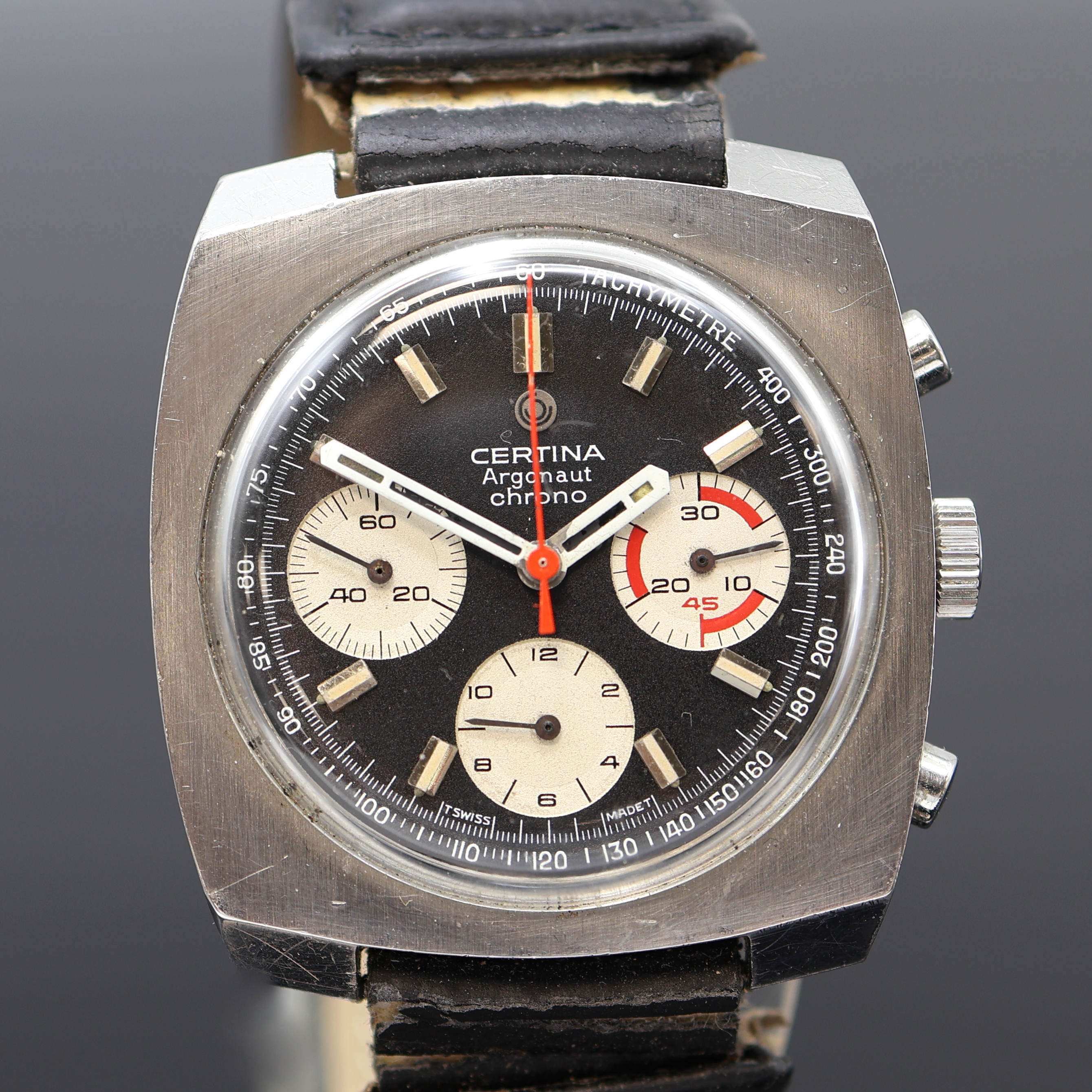 Detail b: CERTINA Argonaut Herrenchronograph in Stahl Kaliber Valjoux 72, Schweiz um 1970, Handaufzug, 2-tlg. Geh., Boden verschr., orig. Krone u. Drücker, ...