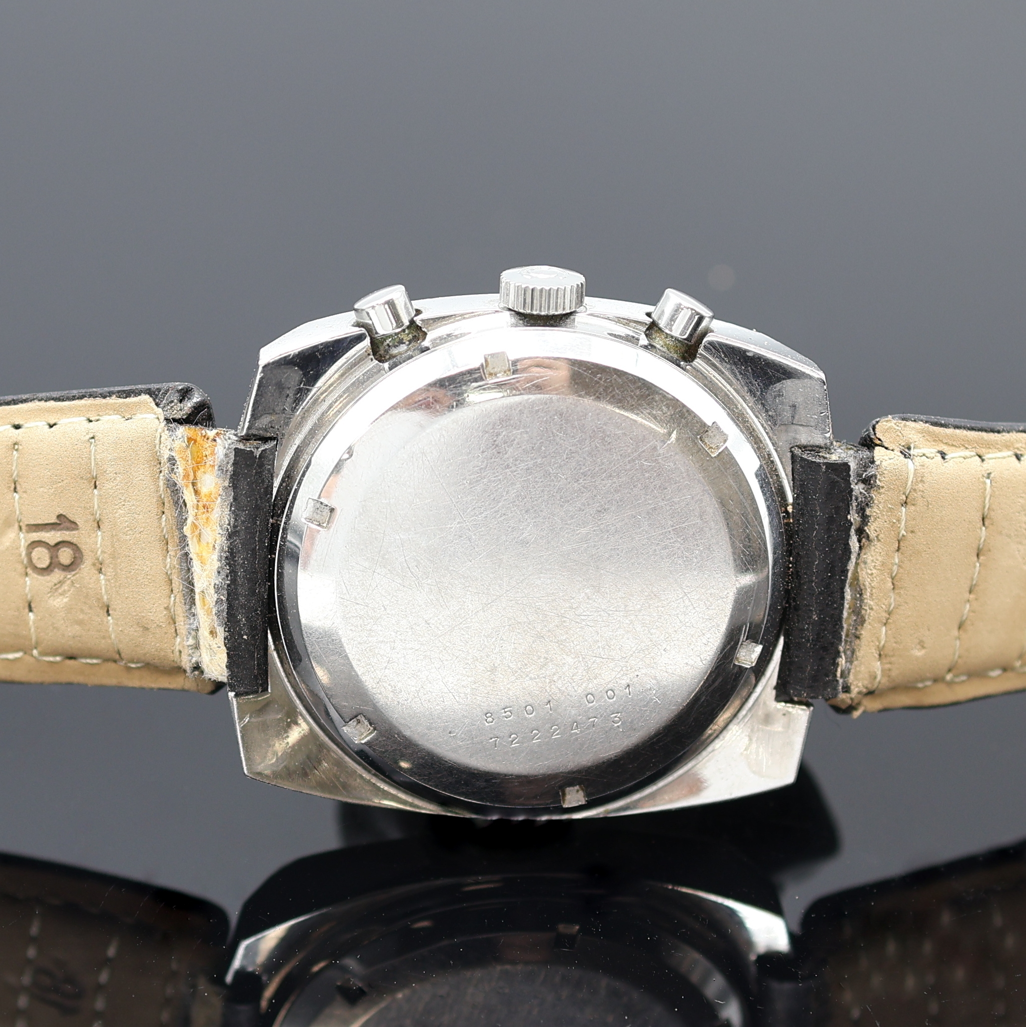 Detail e: CERTINA Argonaut Herrenchronograph in Stahl Kaliber Valjoux 72, Schweiz um 1970, Handaufzug, 2-tlg. Geh., Boden verschr., orig. Krone u. Drücker, ...