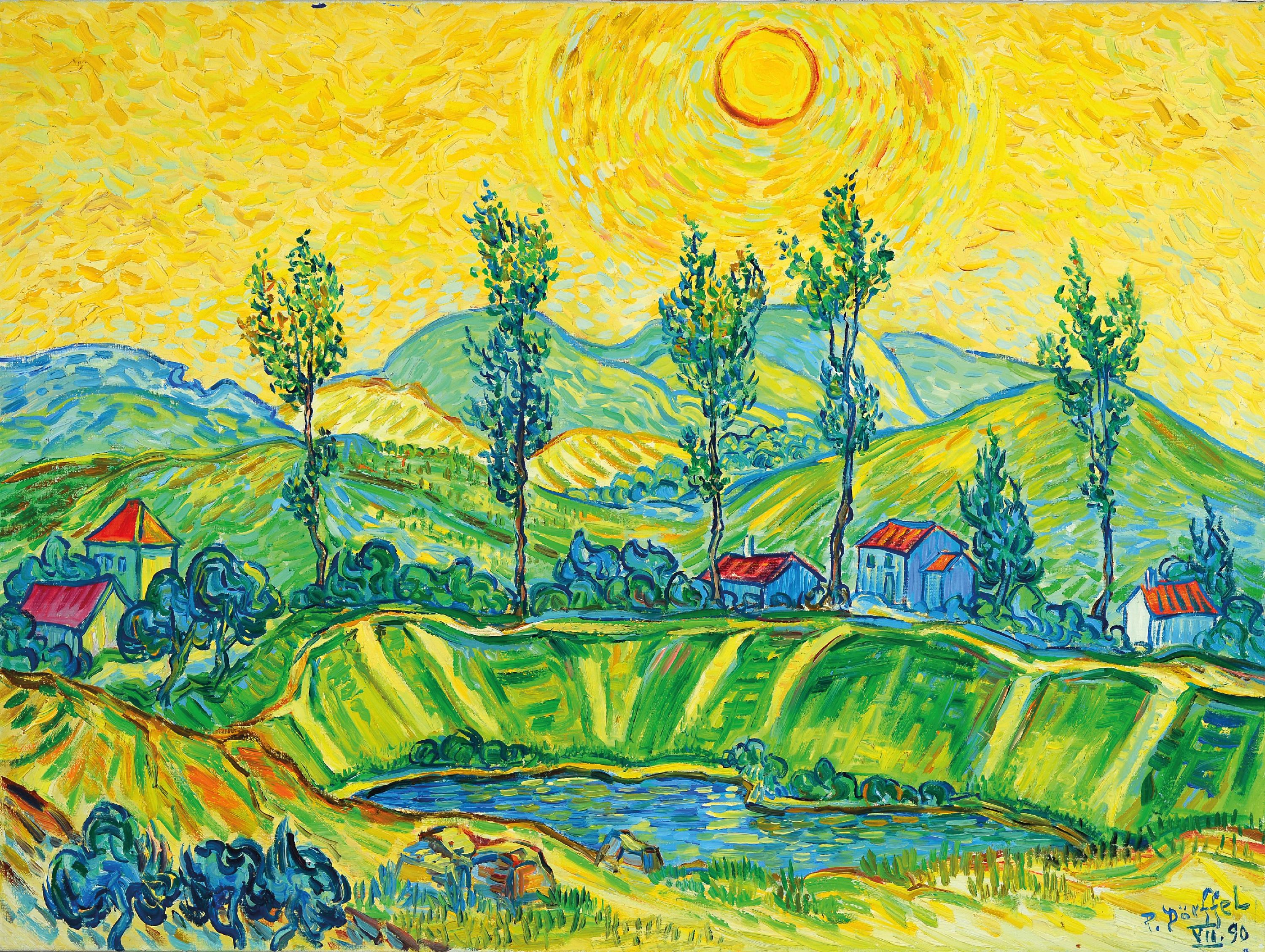 Image 27118857 - Peter Dörffel, 1935 Halle-2021 Heidelberg, sommerliche Landschaft an der Bergstraße, ...