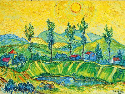 27118857k - Peter Dörffel, 1935 Halle-2021 Heidelberg, sommerliche Landschaft an der Bergstraße, ...