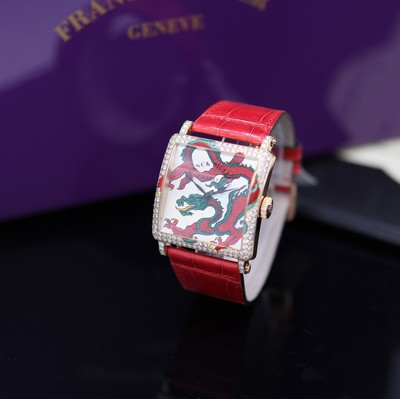 Image FRANCK MULLER rare, unworn 18k pink gold and diamonds set wristwatch Master Square Dragon ...