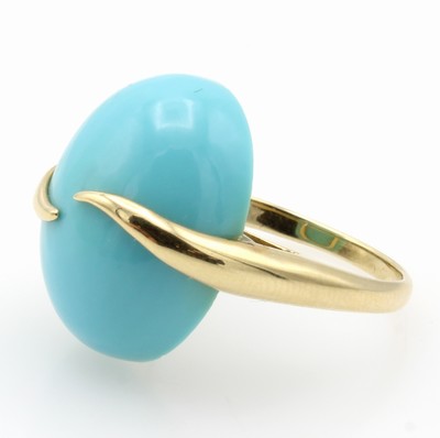 27118978a - Ring mit Türkis, GG 585/000, ovaler Türkis- cabochon, Maße ca. 20x15 mm, RW ca. 55 ...