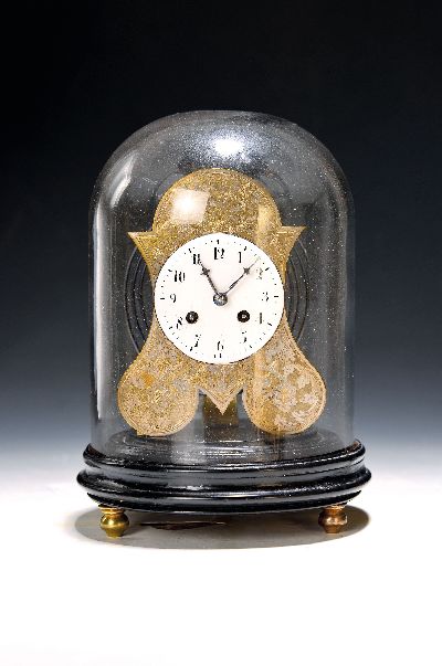 Image Kleine Tischuhr Hinterpendler, Österreich um 1820, profilierter schwarz gefaßter ...