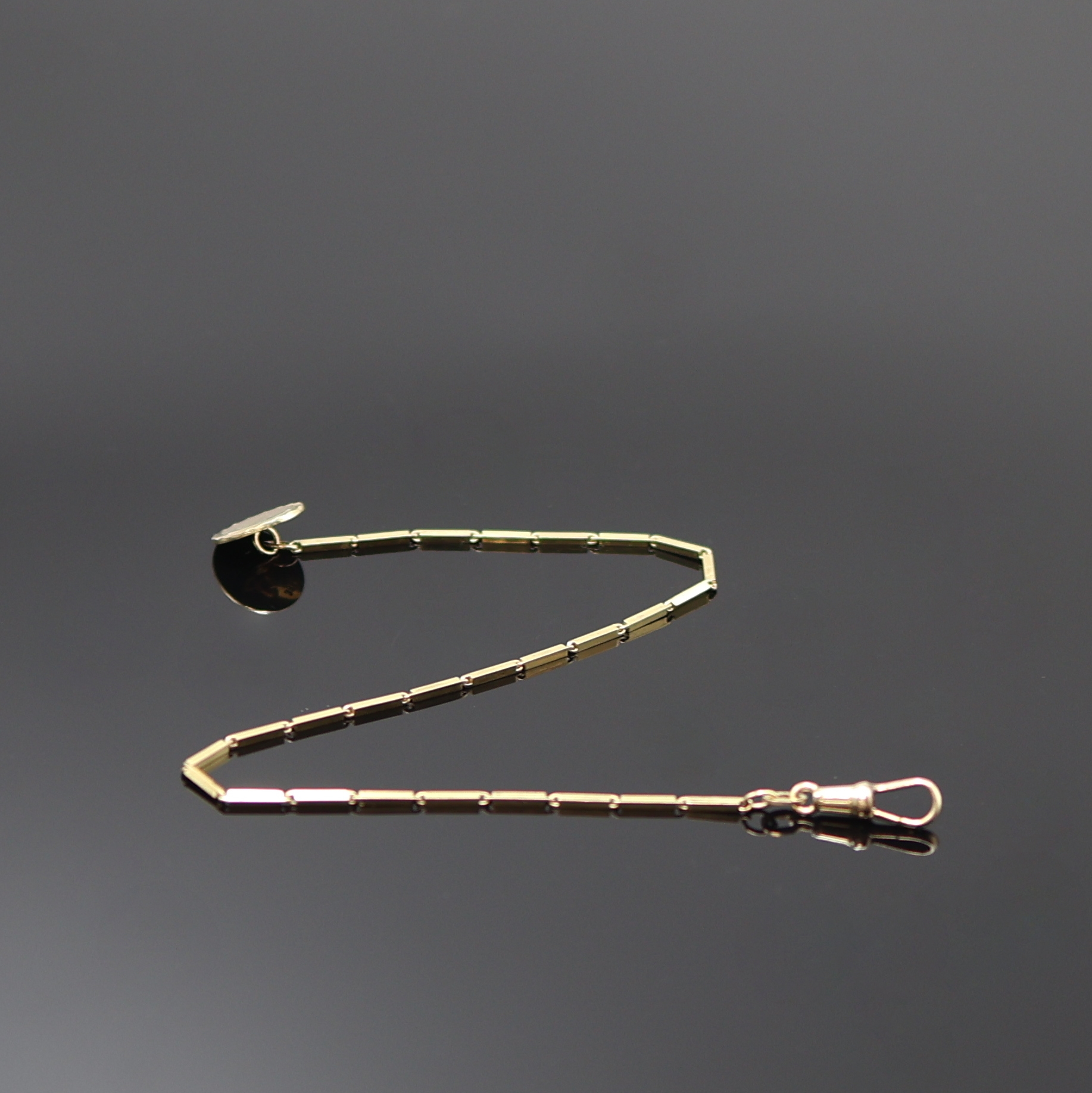 Image 27119069 - Frackuhrkette in GG 333/000, um 1960, Stäbchenkette m. Karabiner u. Knebel, L. ca. 25 ...