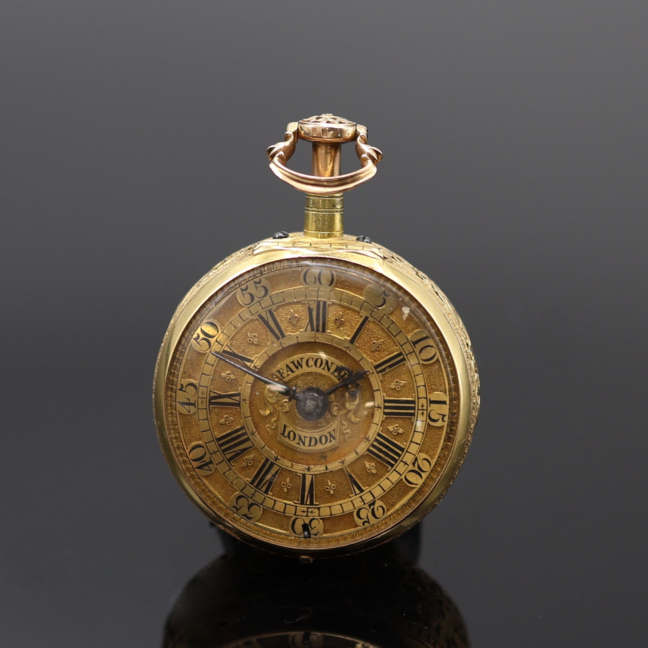 Image 27119078 - J FAWCONER London Spindeltaschenuhr mit 1/4 Stunden-Repetition in GG 750/000, England um ...