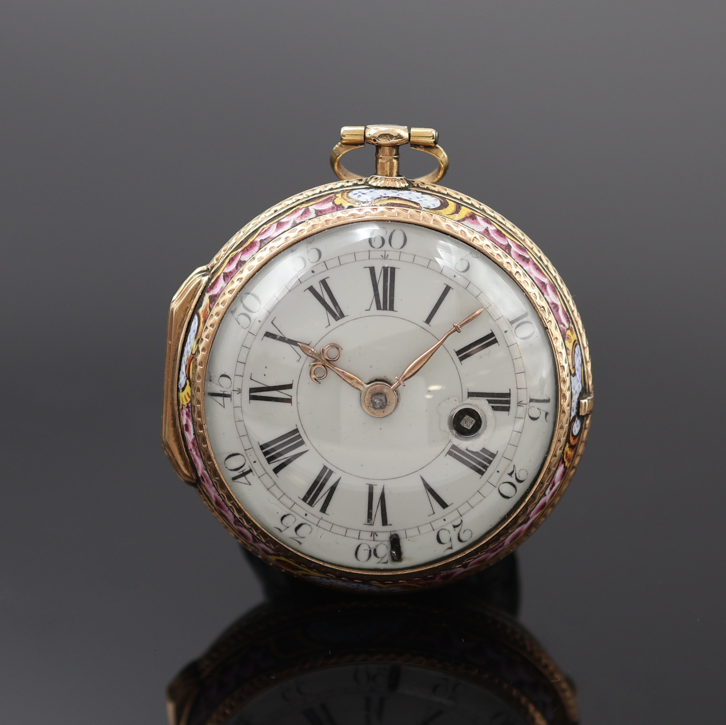 Image 27119085 - Perrad á Lyon Email-Spindeltaschenuhr in RG 750/000, Frankreich um 1760, Geh. m. ...