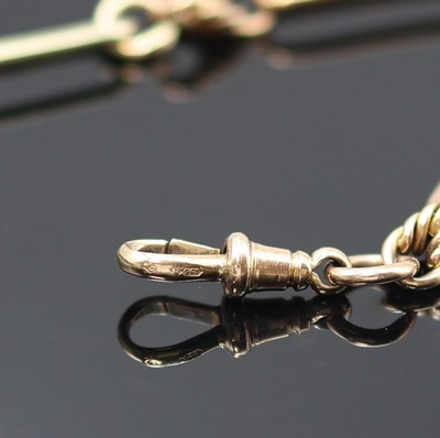 27119070a - Taschenuhrkette in RG 375/000, um 1910, Kette m. Karabiner u. Knebel, lang-ovale Glieder ...