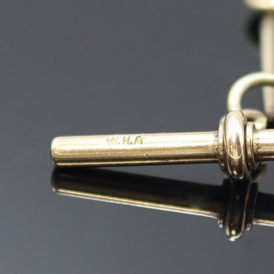 27119070c - Taschenuhrkette in RG 375/000, um 1910, Kette m. Karabiner u. Knebel, lang-ovale Glieder ...