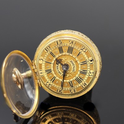 27119078b - J FAWCONER London Spindeltaschenuhr mit 1/4 Stunden-Repetition in GG 750/000, England um ...