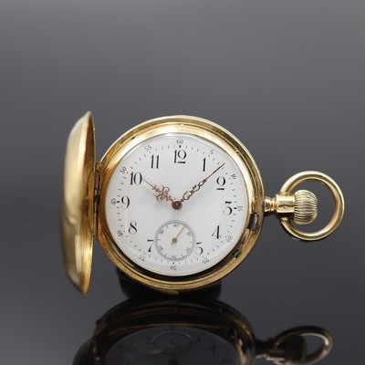 Image 18k yellow gold hunting cased pocket watch with minute-repetition, Switzerland around ...