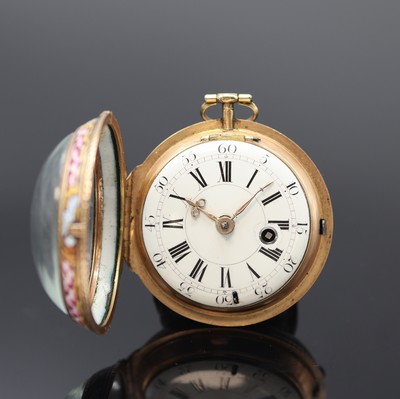 27119085b - Perrad á Lyon Email-Spindeltaschenuhr in RG 750/000, Frankreich um 1760, Geh. m. ...