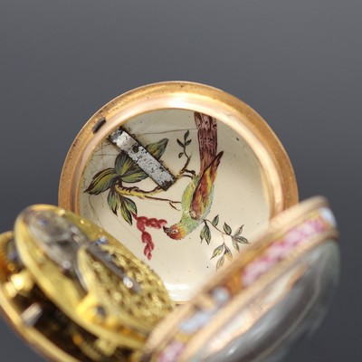 27119085c - Perrad á Lyon Email-Spindeltaschenuhr in RG 750/000, Frankreich um 1760, Geh. m. ...