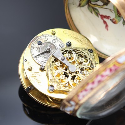 27119085d - Perrad á Lyon Email-Spindeltaschenuhr in RG 750/000, Frankreich um 1760, Geh. m. ...