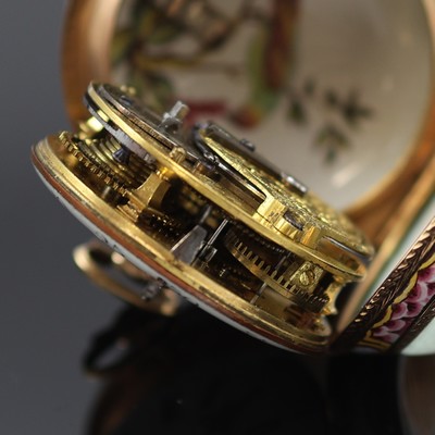 27119085f - Perrad á Lyon Email-Spindeltaschenuhr in RG 750/000, Frankreich um 1760, Geh. m. ...